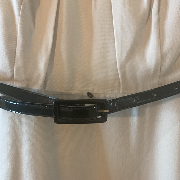 K Petite Collection Cream Dress W/Black Trim and Belt Lined & Pleated Size 4P - Picture 7 of 8